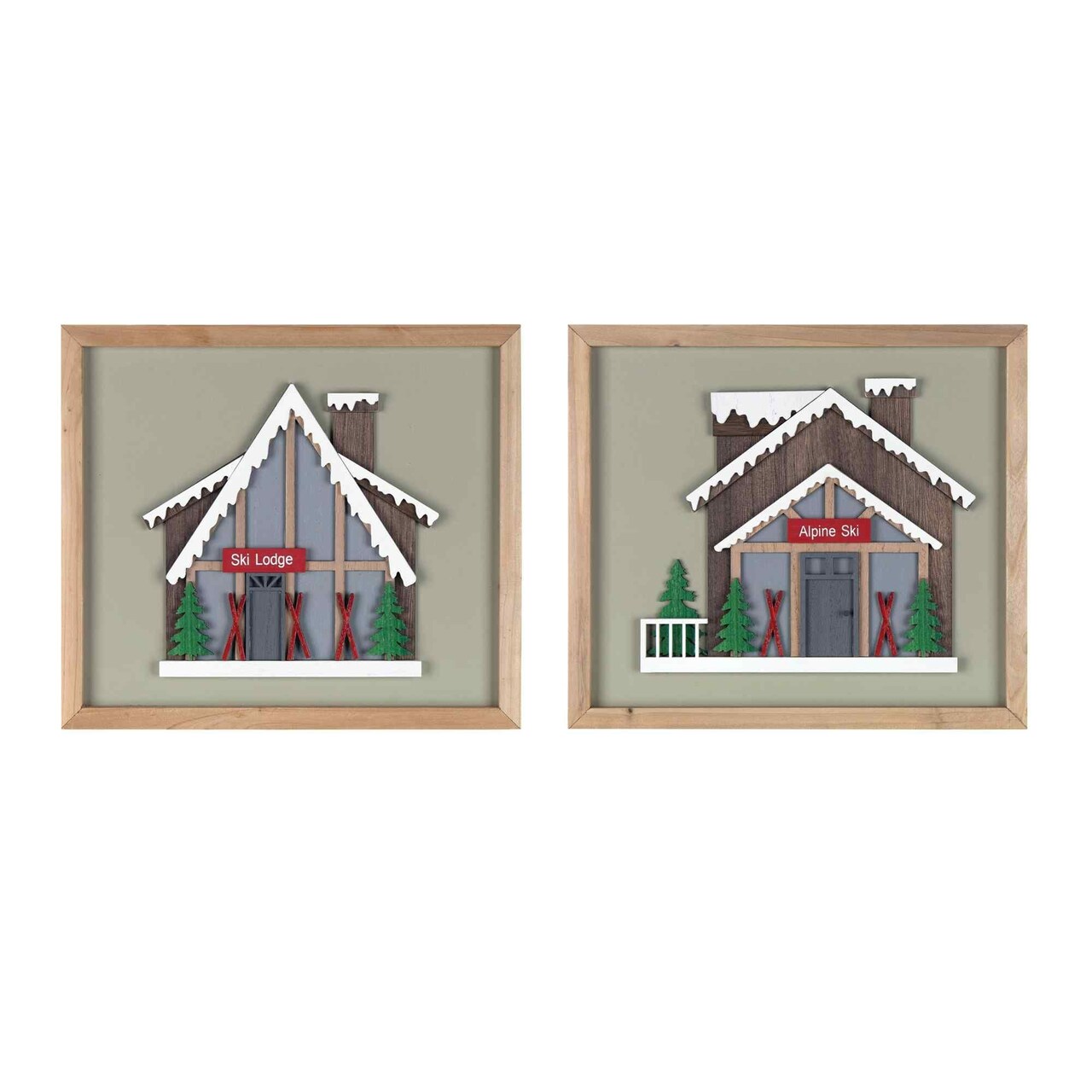 Melrose Ski Lodge Framed Christmas Wall Art - 12" x 10.75" - Set of 4